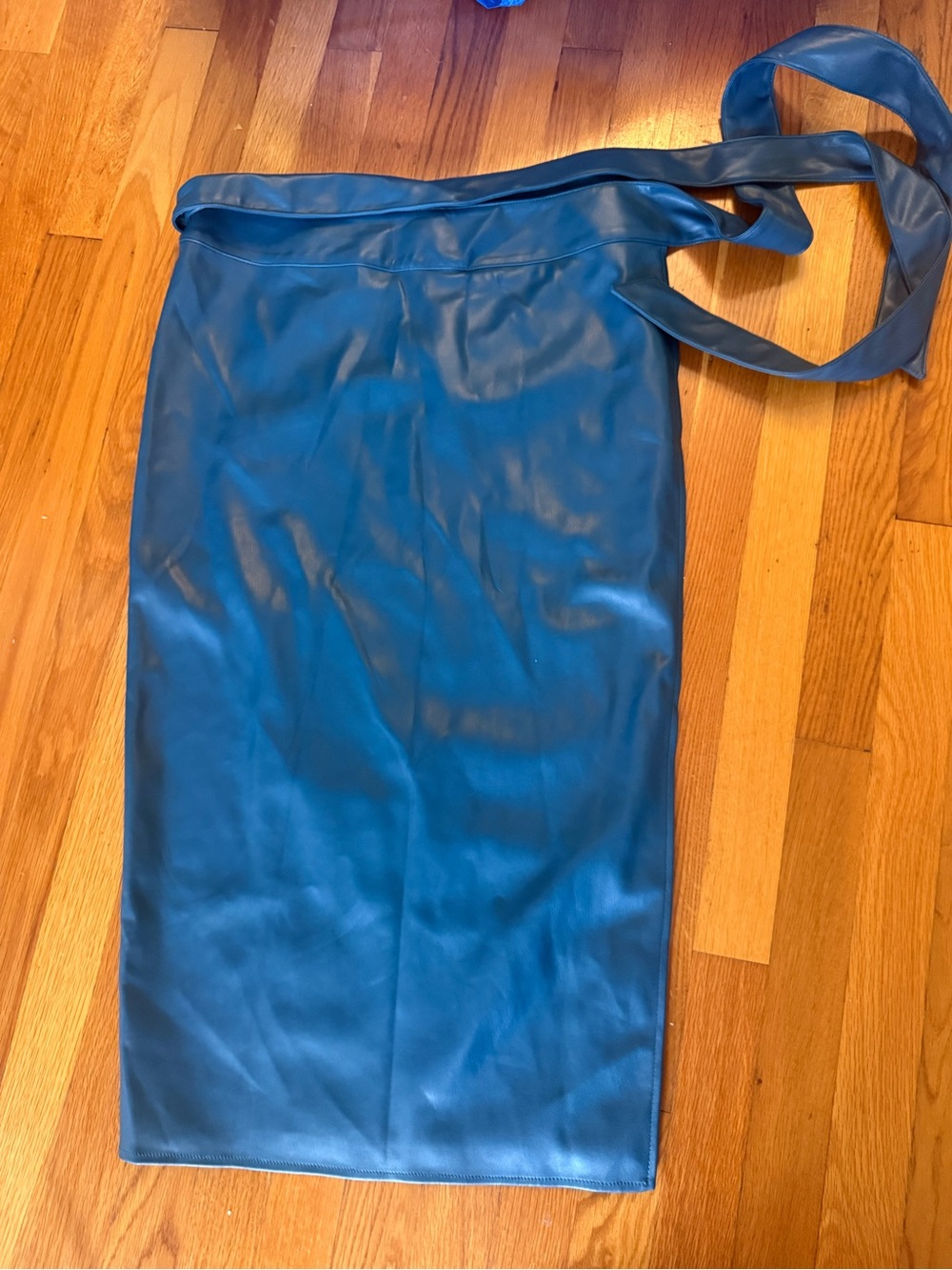 Never Fully Dressed Blue Faux Leather Wrap Midi Skirt NWT UK 12 US 8
